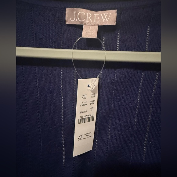 NWT J. Crew Pointelle short-sleeve V-neck cardigan ultra-fine cotton Navy Small - Picture 4 of 5
